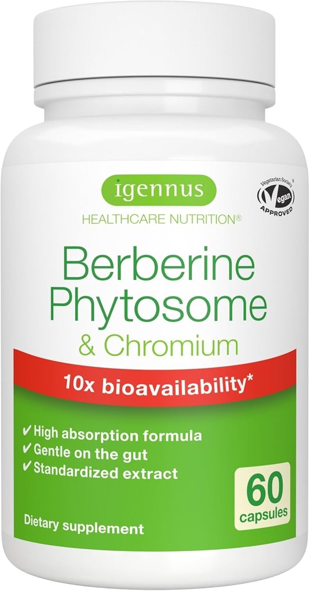 Igennus Healthcare Nutrition Igennus Dual Action Berberine Phytosome 550mg & Chromium Picolinate, 10x Absorption, Blood Glucose Control, Standardized Berberis Extract Supplement, Clean Label, Vegan, 60 Capsules