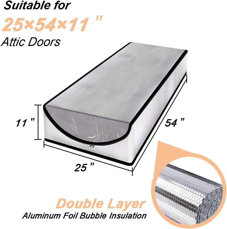 Ajure Attic Stairs Insulation Cover with Front Screen, Double Zipper Attic Door Insulation Cover, Attic Hatch Insulation R-Value 15.5 Class A Fireproof Attic Tent Cover 25"x54"x11" - - 
