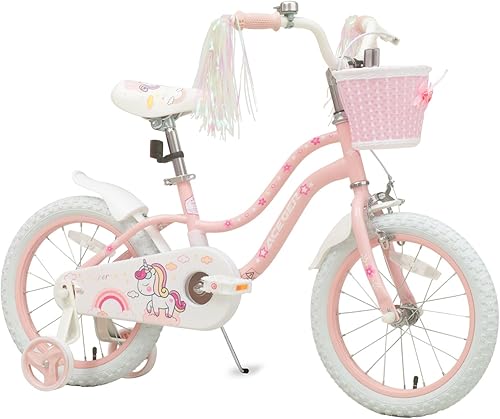 ACEGER - Bicicleta para niñas de estilo princesa con cesta para niños de 3 a 14 años, bicicleta de 14, 16, 18 pulgadas, con ruedas de entrenamiento