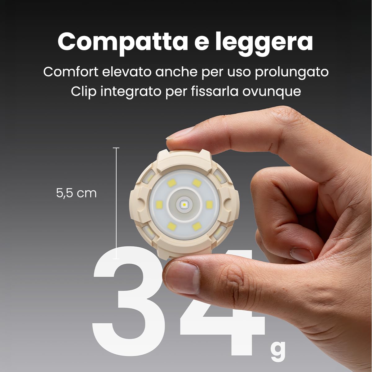 GUYUCOM Mini Torcia LED Multifunzione Ricaricabile USB-C con Clip, 6 Modalità Luce Bianca e Rossa (Rotonda)