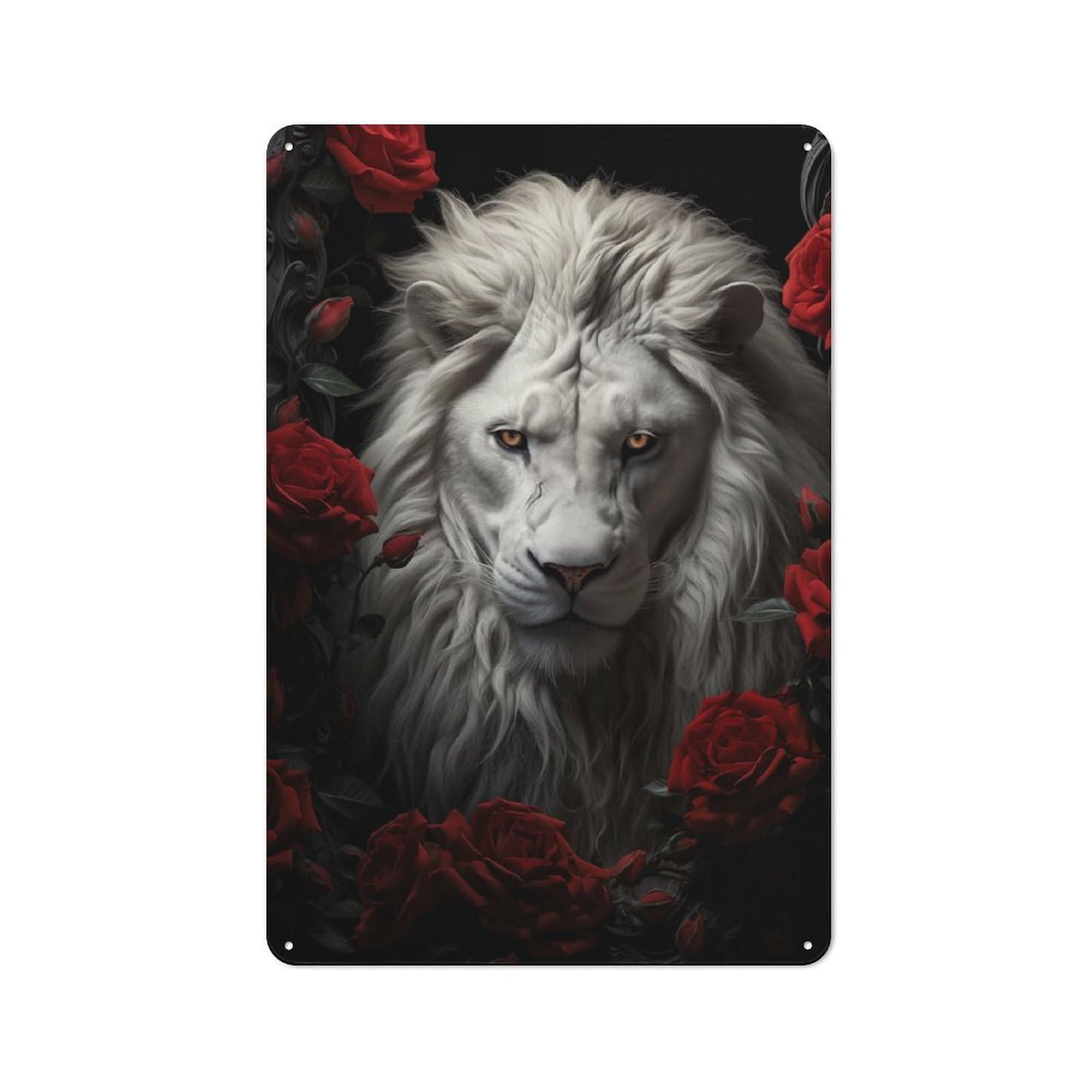 Junmoney The White Lion Rustic Metal Plaque 30X20cm For Lounge Or Reading Corner, For Home Office, Studio And Craft Room Walls
