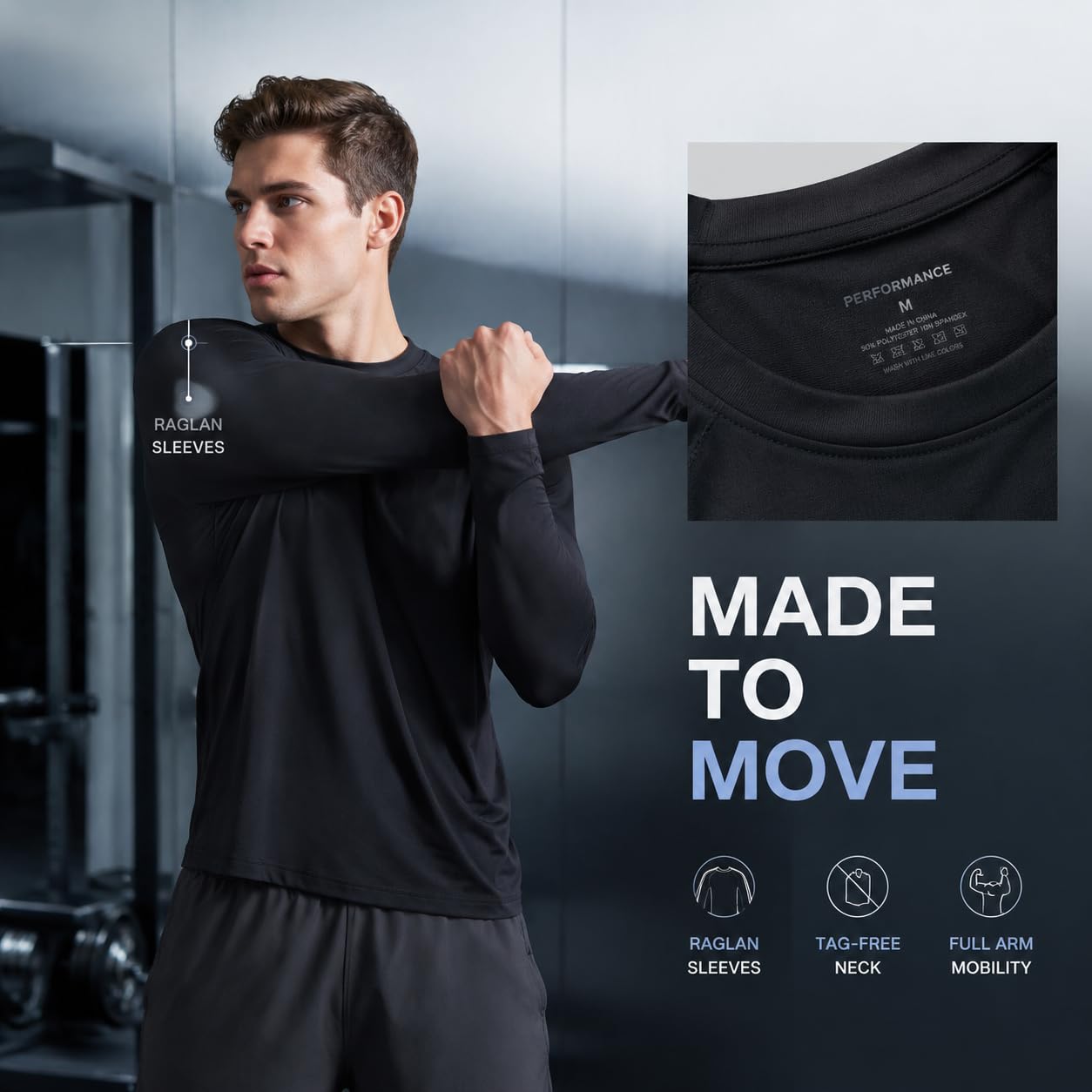 OYGSieg Paquete de 6 camisetas de manga larga para hombre que absorben la humedad UPF SPF protección solar camisetas de entrenamiento camisetas casuales