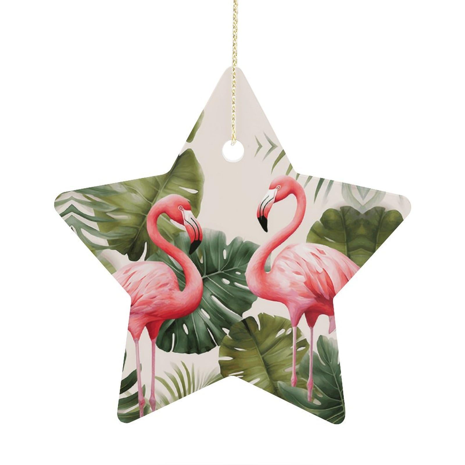 Flamingo Palm Trees Leaf Stars Ornaments Ceramic Christmas Tree Hanging Light in Weight Christmas Star Pendants Funny Double-Sided Printed Xmas Ornaments for Gifts