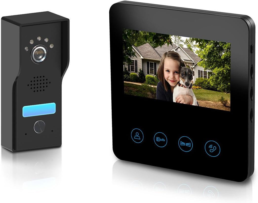 Video Doorbell 4-wires Video Door Phone Intercom with 4.3inch Monitor Black