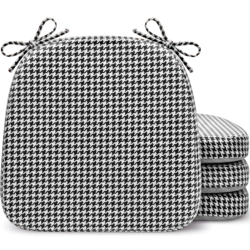 Geetery 4 Pcs D-Shaped Chair Seat Cushion, Houndstooth, Black