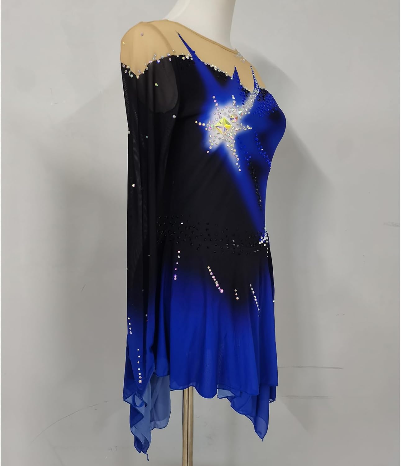LIUHUO Figure Skating Dress Girls Blue Elegant Performance Quality Crystals Competition