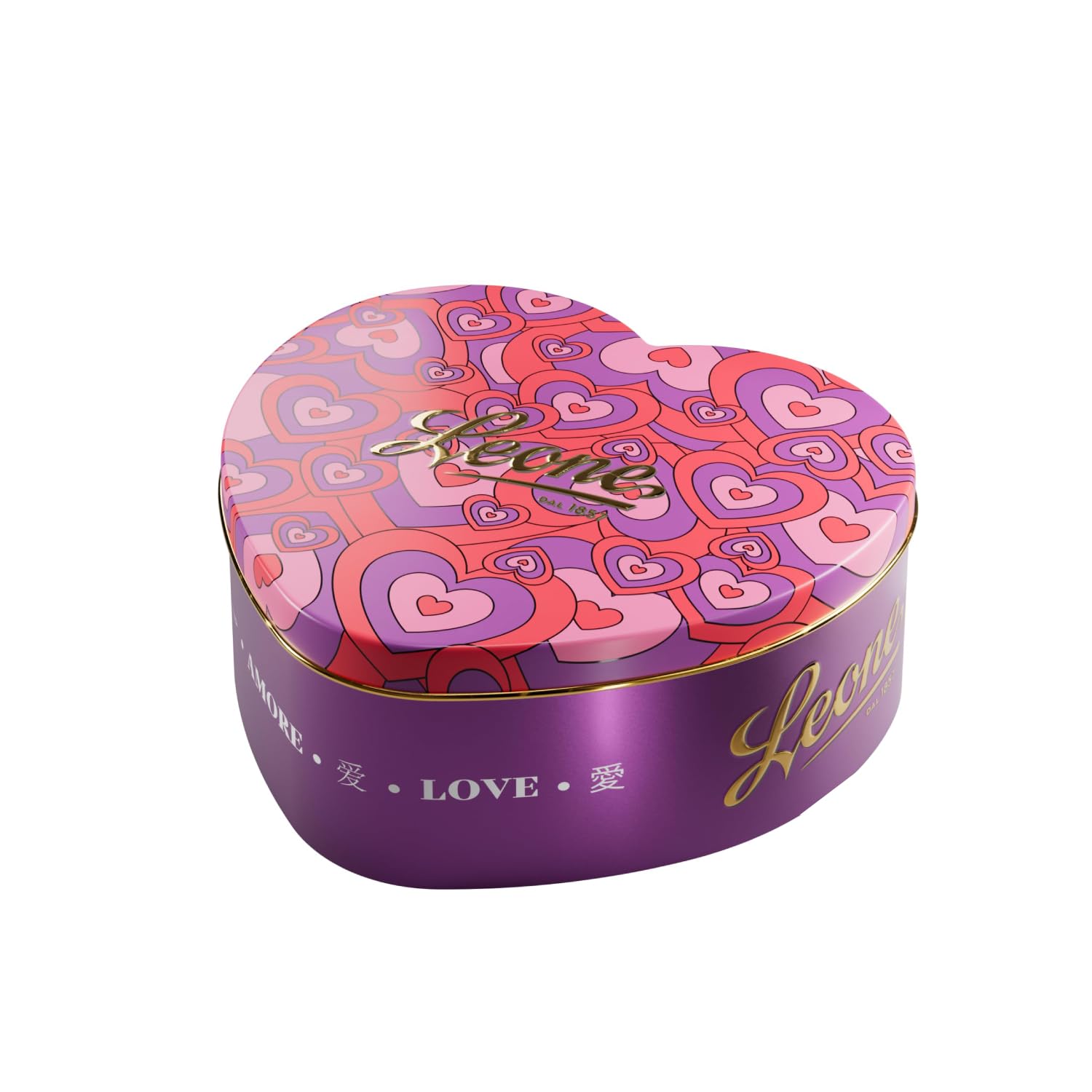 Leone dal 1857 - Latta Cuore - Cri Cri Torinesi Cioccolato Fondente - Collezione Love Pattern - Nocciola Ricoperta di Cioccolato e Granella di Zucchero - Vegano e Senza Glutine - 100gr