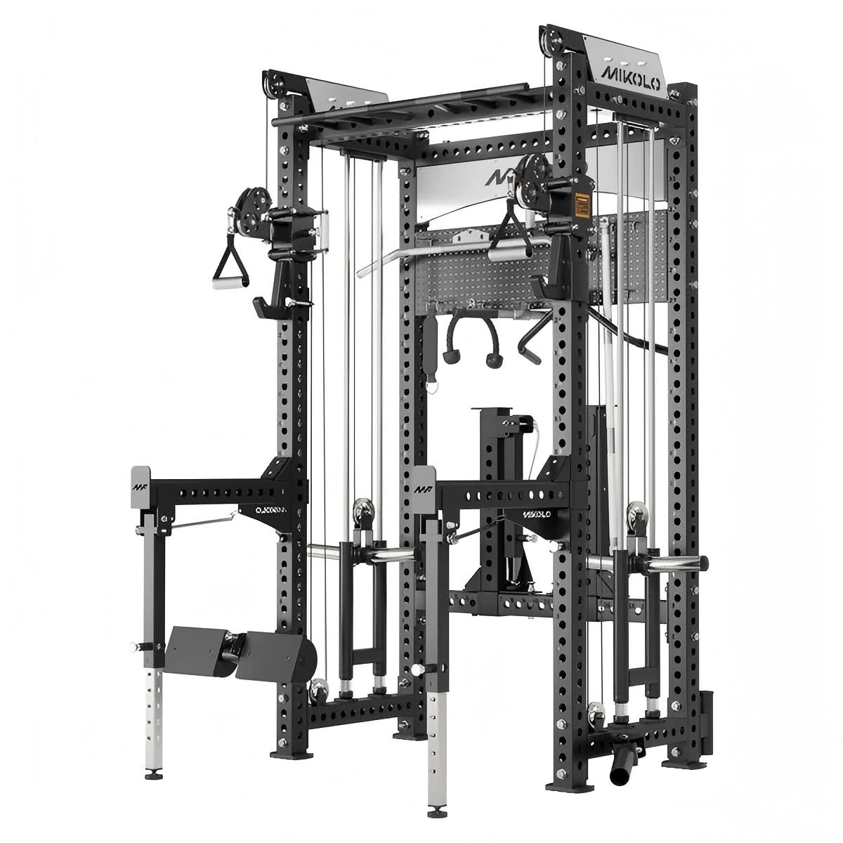 Mikolo Anubis-2.0 Smith Machine with Weight Stack, 3“×3” All-in-One Power Cage with LAT Pulldown &amp; Cable Crossover, 3200LBS Multi-Function Trainer with Aluminum Pulley System for Fitness Home Gym