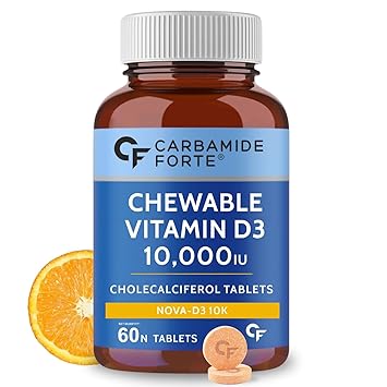 Carbamide Forte Vitamin d3 10000iu | Chewable Vitamin D Tablets | D3 Supplement for Bone & Immunity | Vitamin D3 Supplement for Women & Men | Orange Flavour - 60 Tablets - image, photos