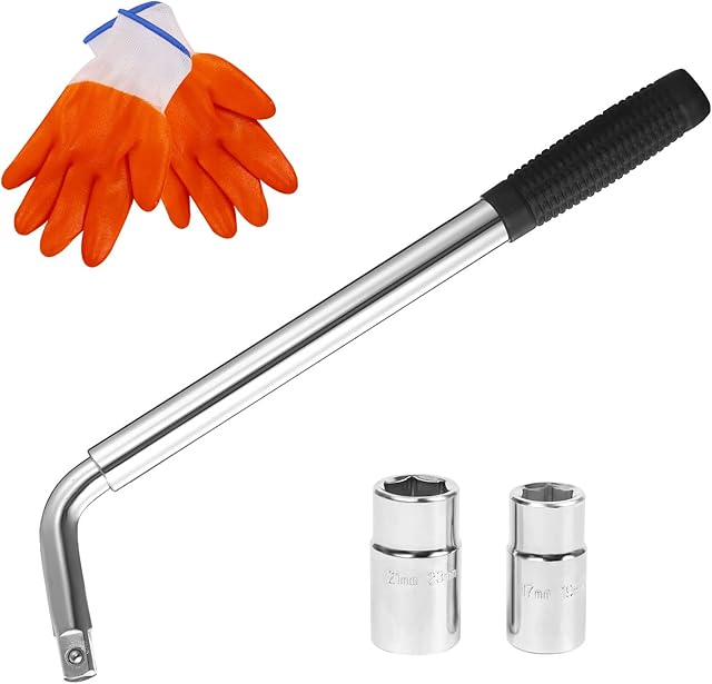 Youyijia Wheel Brace Wrench 17 19 21 23mm Telescopic Wheel Wrench with Sockets Portable Wheel Nut Wrench with Gloves for Car Van Truck Spare Tyre Breakdown Emergency Tools Garage Tools