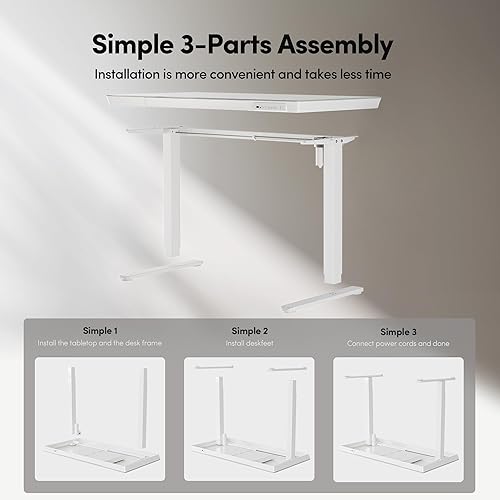 Vista 27 de CubiCubi Escritorio eléctrico de pie de 55 x 24 pulgadas con cajón, escritorio eléctrico de pie de altura ajustable, escritorio de oficina en casa