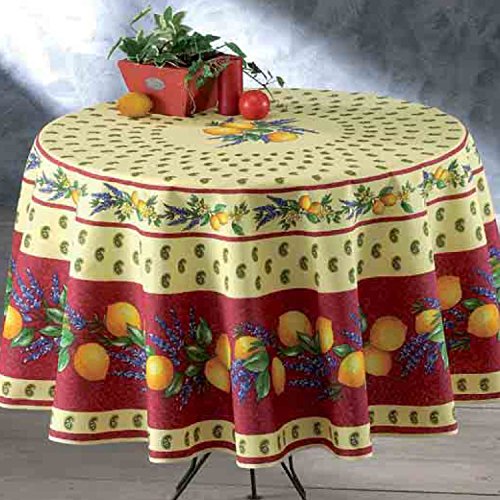 Nappe ronde 1 m 80 Citron Lavande Rouge anti tache infroissable