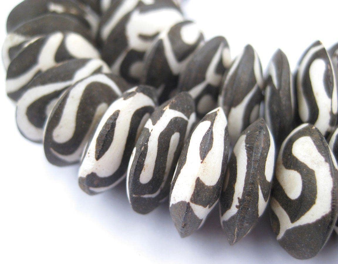 The Bead Chest Batik Bone Beads - Full Strand of Fair Trade African Beads (Saucer, Traditional Design)