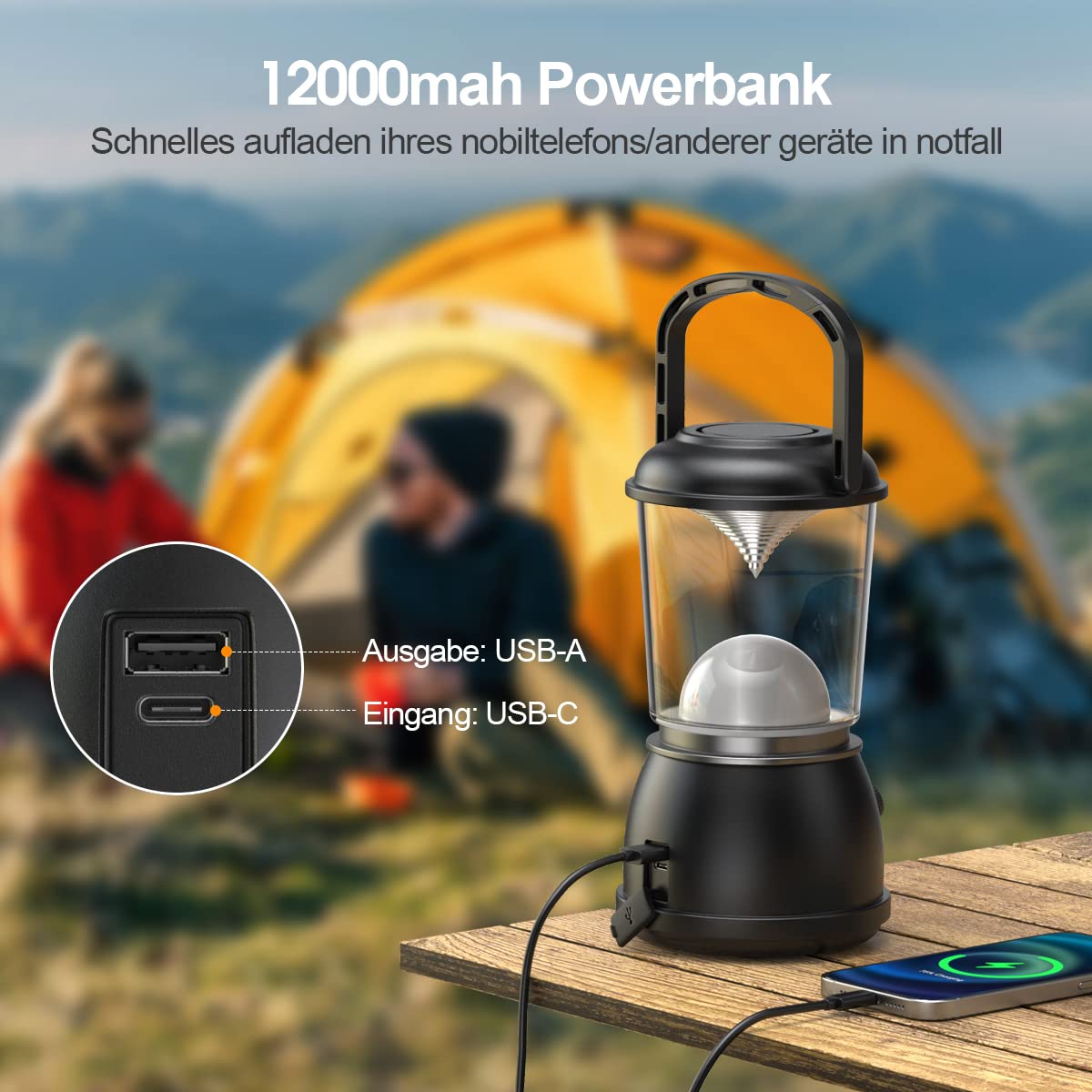 Lanterna Impermeabile Lanterna Da Campeggio LED Ricaricabile USB-C - 7 Modalità, 4800 MAh, Impermeabile - Per Tende Ed Escursioni Lanterna 4800mAh