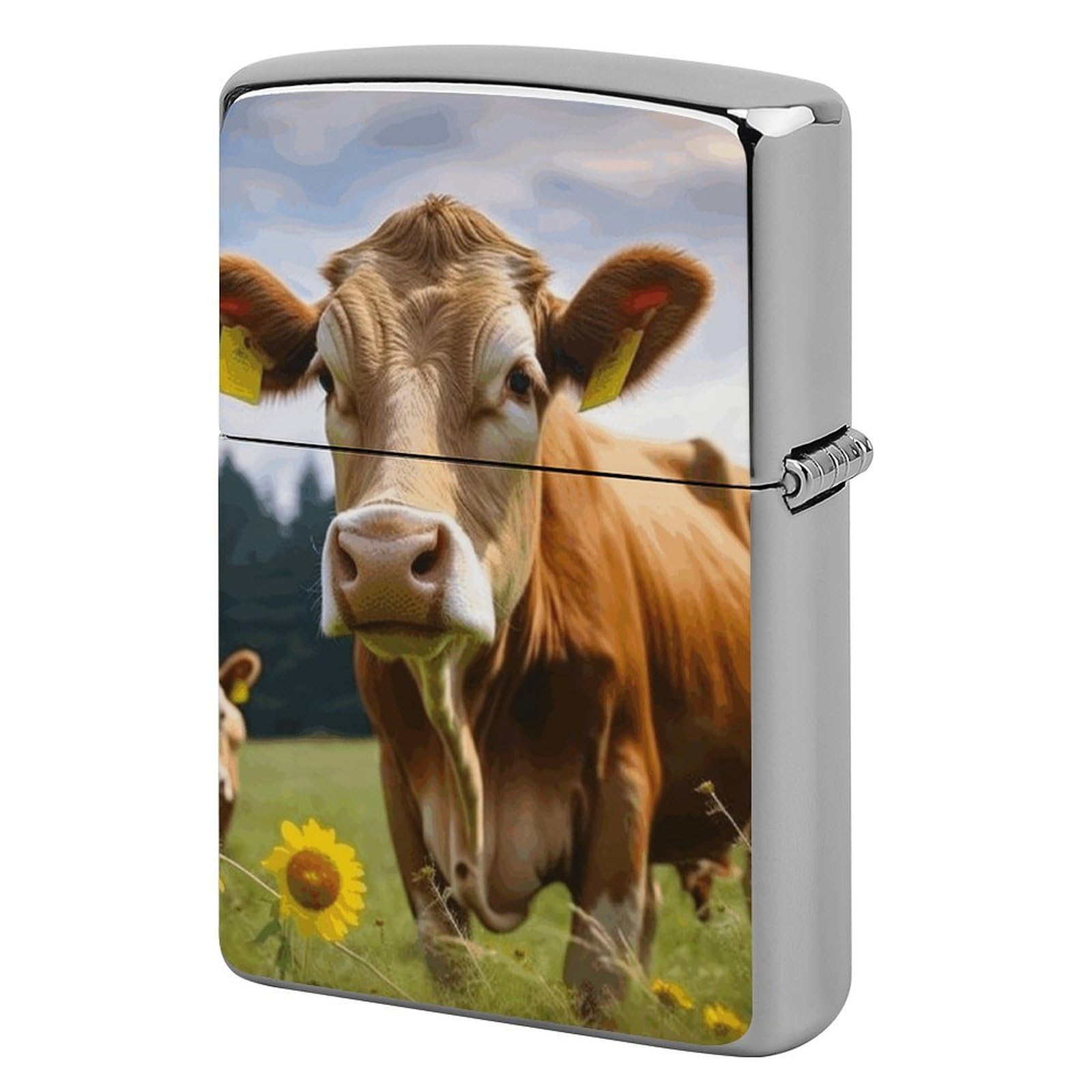 Animal Brown Cow Lighter Case, Lighter Protective Cover, Personalized Metal Shell Graffiti Design