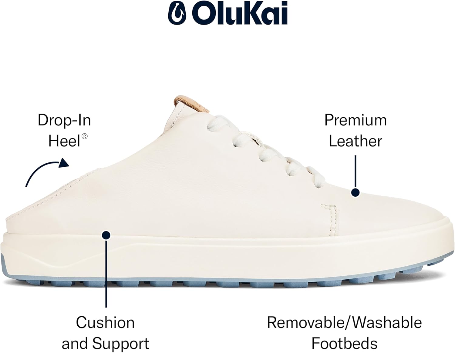 OLUKAI Wailea Women's Golf Shoes, Spikeless Golf Shoes, Supple Full-Grain Leather & Contoured Footbed, Waterproof & Stain-Resistant
