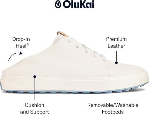 OLUKAI Wailea Women's Golf Shoes, Spikeless Golf Shoes, Supple Full-Grain Leather & Contoured Footbed, Waterproof & Stain-Resistant
