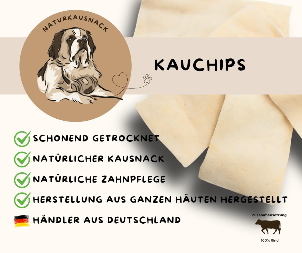 Warnick's Hundesnack Kauchips aus Büffelhaut - 5 kg (5 x 1 kg) | Kauchips aus Büffelhaut ca. 12-15 cm - Hart & fettarm - Zur Zahnpflege - Für kleine bis große Hunde, ohne Zusätze