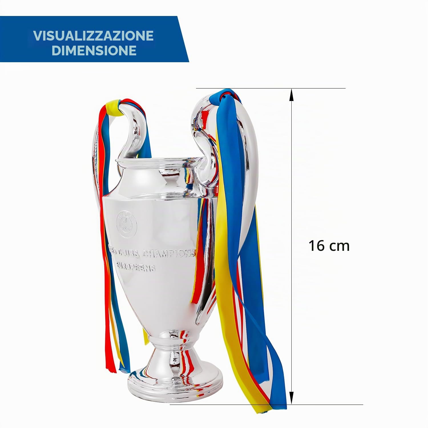 Coppa Champions, Coppa di Lega Sportiva, Replica Champions League, Materiale in Resina, medaglia, Collezione ricordi, Trofeo per Decorazione Ufficio, Argento Cromato/Nastro Blu