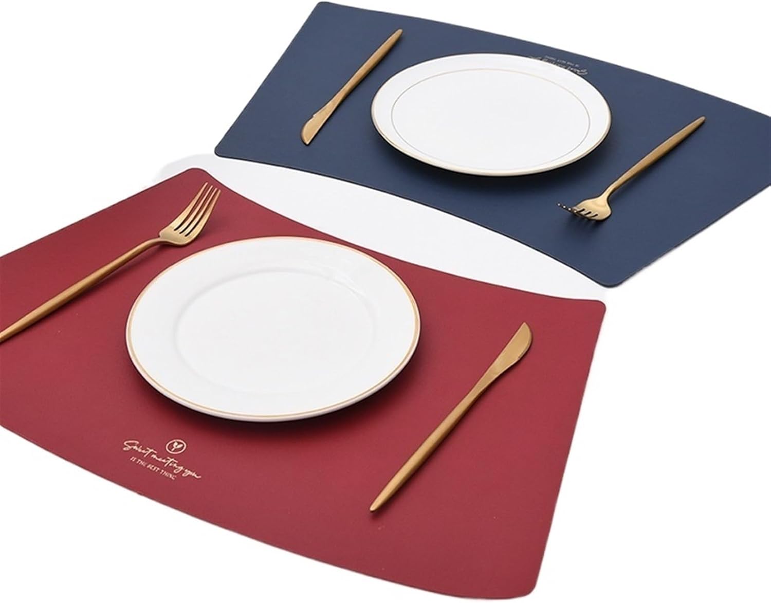 Round PU Dinning Table Mats Faux Leather Waterproof Coffee Mats Heat Wedged Place Mat for Kitchen Dining(San Water Blue,4 pcs)