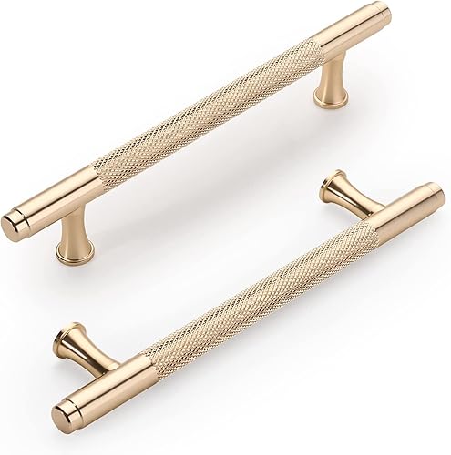 Miniatura 1 de Paquete de 10 manijas de gabinete de cocina de 5 pulgadas (5.039 in) moleteadas doradas, tiradores de gabinete de cocina, tiradores de cajón para