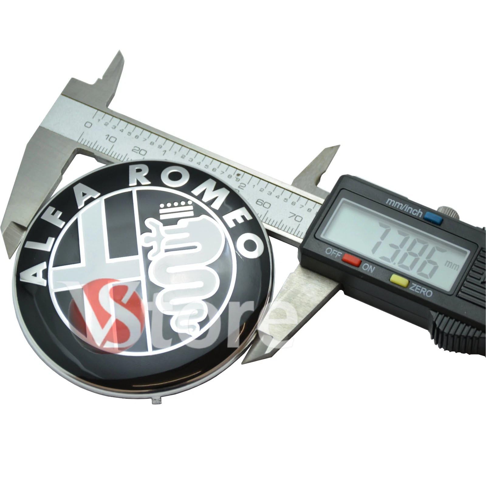 2 Fregi Stemma Compatibili con Alfa Romeo Auto Logo 74mm Nero Bianco Per Cofano Anteriore e Posteriore Emblema Stemmi in Metallo