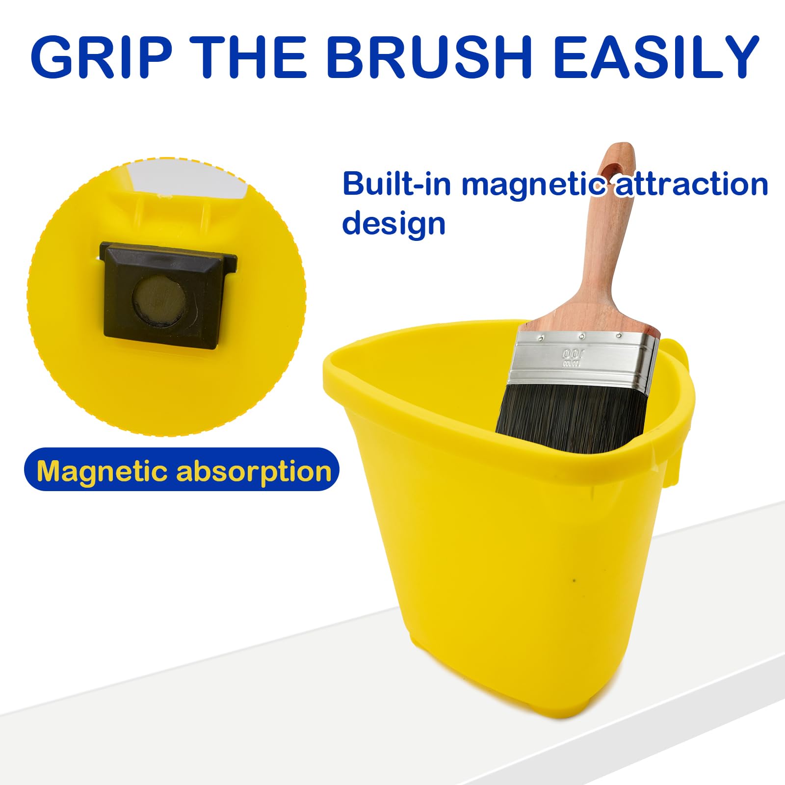 8 pièces Seau de Peinture avec Poignée,2L Gobelet de Peinture avec Porte Brosses Magnétiques,pour Traitements de Surfaces Lisses Murs Meubles Décorations et Réparations,Jaune
