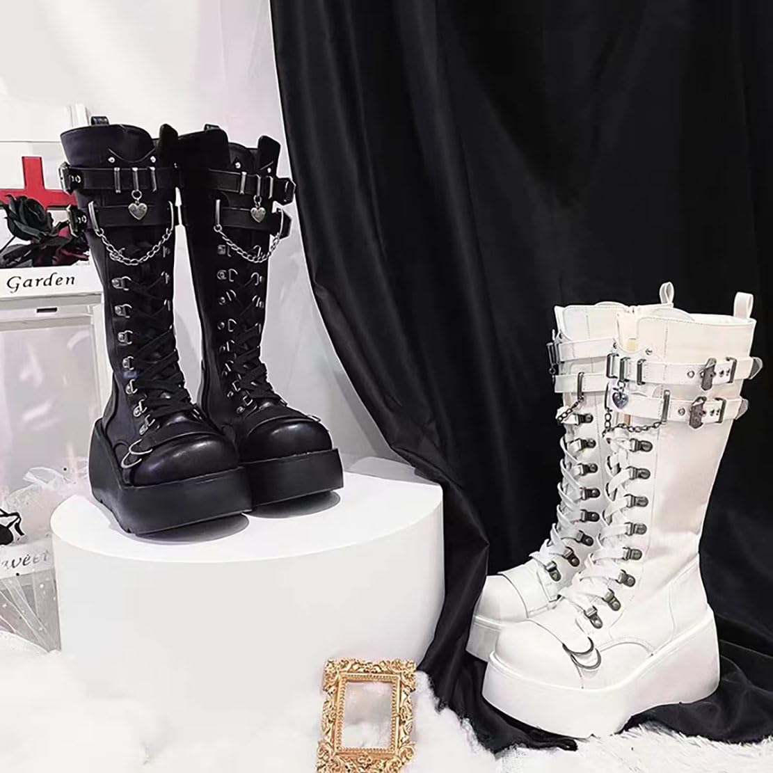 Botines góticos para mujer con plataforma y hebillas de murciélago, tacones gruesos, punta redonda, cremallera, botas de combate punk para motocicleta, cómodos botines góticos cortos