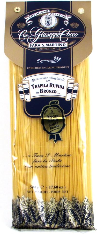 (4 pack) Angel Hair Artisan Pasta hand-made slow dried in 500g bags from Italy
