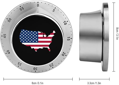 Miniatura 2 de Mapa de la bandera de Estados Unidos Temporizador de cuerda Temporizador de acero inoxidable alarma giratoria mecánica para cocinar aprendizaje