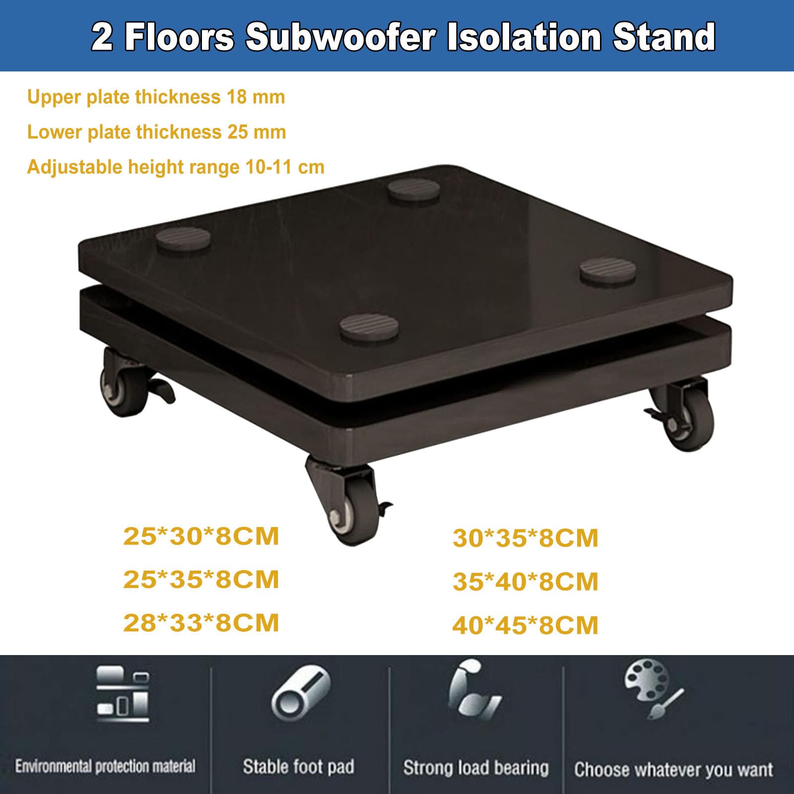Subwoofer Lautsprecherständer, Lautsprecherisolationsständer, Subwoofer Audioisolationsplattform mit Rädern für Standardlautsprecher,A,30 * 35 * 8CM