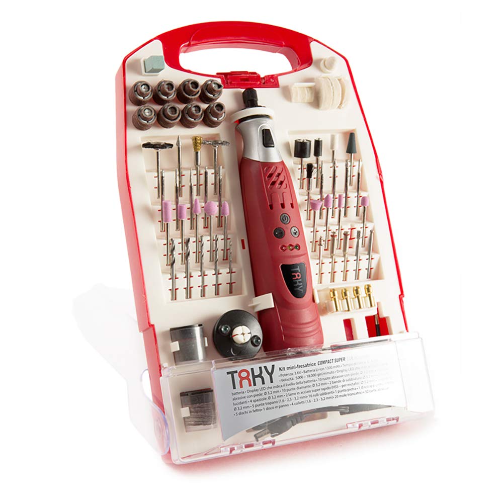 Taky - Mini fresatrice cordless con cassetta e 118 accessori