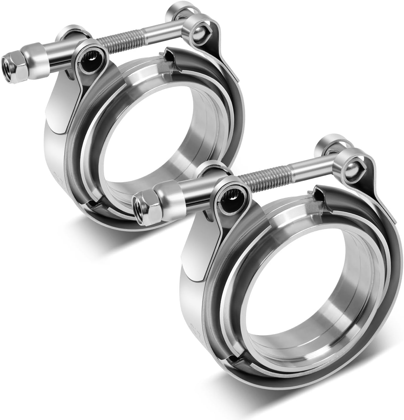 DNA MOTORING 2Pcs 2.5" Zinc-Coated Stainless Steel V-Band Clamp with Aluminum Flange Male Female For Turbo, Downpipes, Exhaust Systems, VCF-25-T2-2P