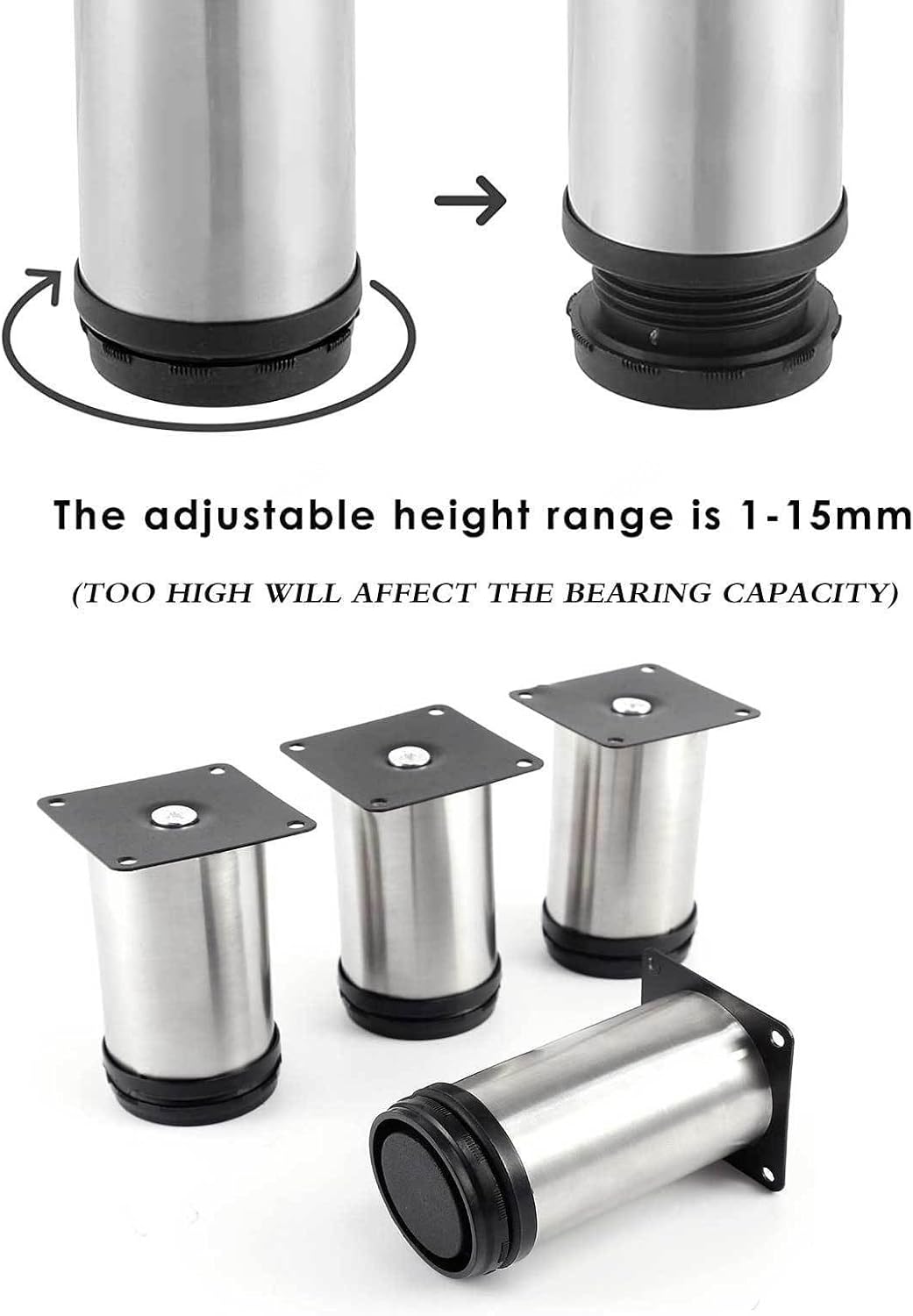 4 Pack Furniture Legs Sofa Legs Table Support Legs Divan Bed Legs Screw in Stainless Steel Adjustable Furniture Legs Cabinet Leg,350mm(13.77in) ()