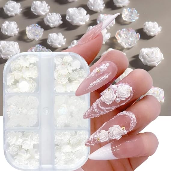 3D Blumen Nagel Charms Set – Mit Kamelien, Rosen, Schmetterlingen & Strass, Für Nail Art & DIY
