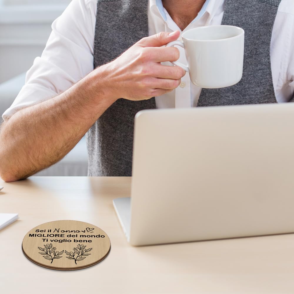 Sottobicchiere In Legno Per Nonno 10x10 Cm – Regalo Personalizzato Con Incisione "Reserved For Grandad's DRINK", Ideale Per Compleanno, Festa Del Papà, Natale, Regalo Affettuoso