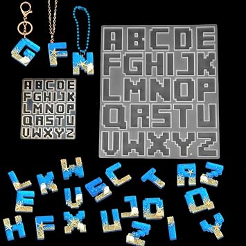 2 Pcs Alphabet Keychain Resin Molds, Pixel Letter Epoxy Mold, Jewelry Silicone Mold for Resin DIY Pendants Art Crafts