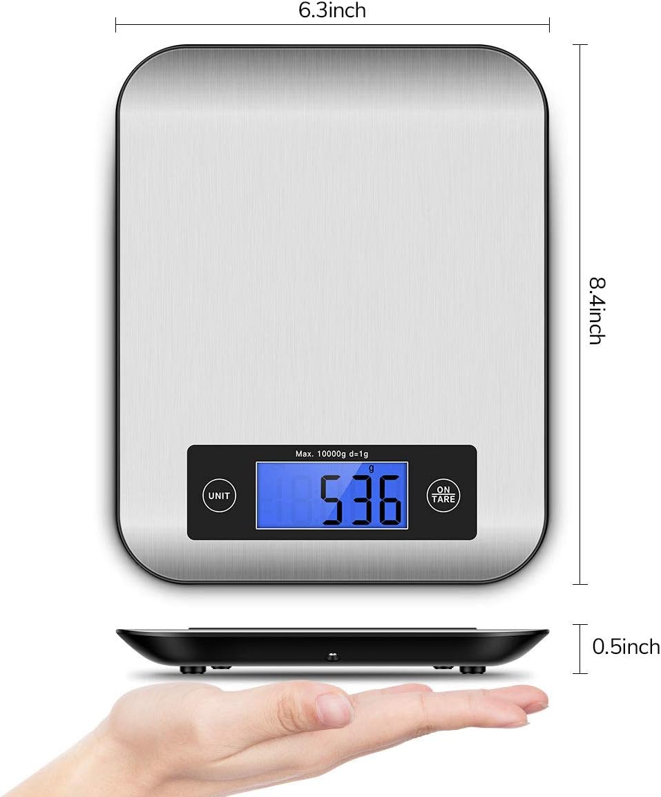Digital Kitchen Scale Food Scales, CUSIBOX Postage Scale Multifunction Stainless Steel Accuracy with LCD Display and Tare Function for Baking and Cooking (Silver)