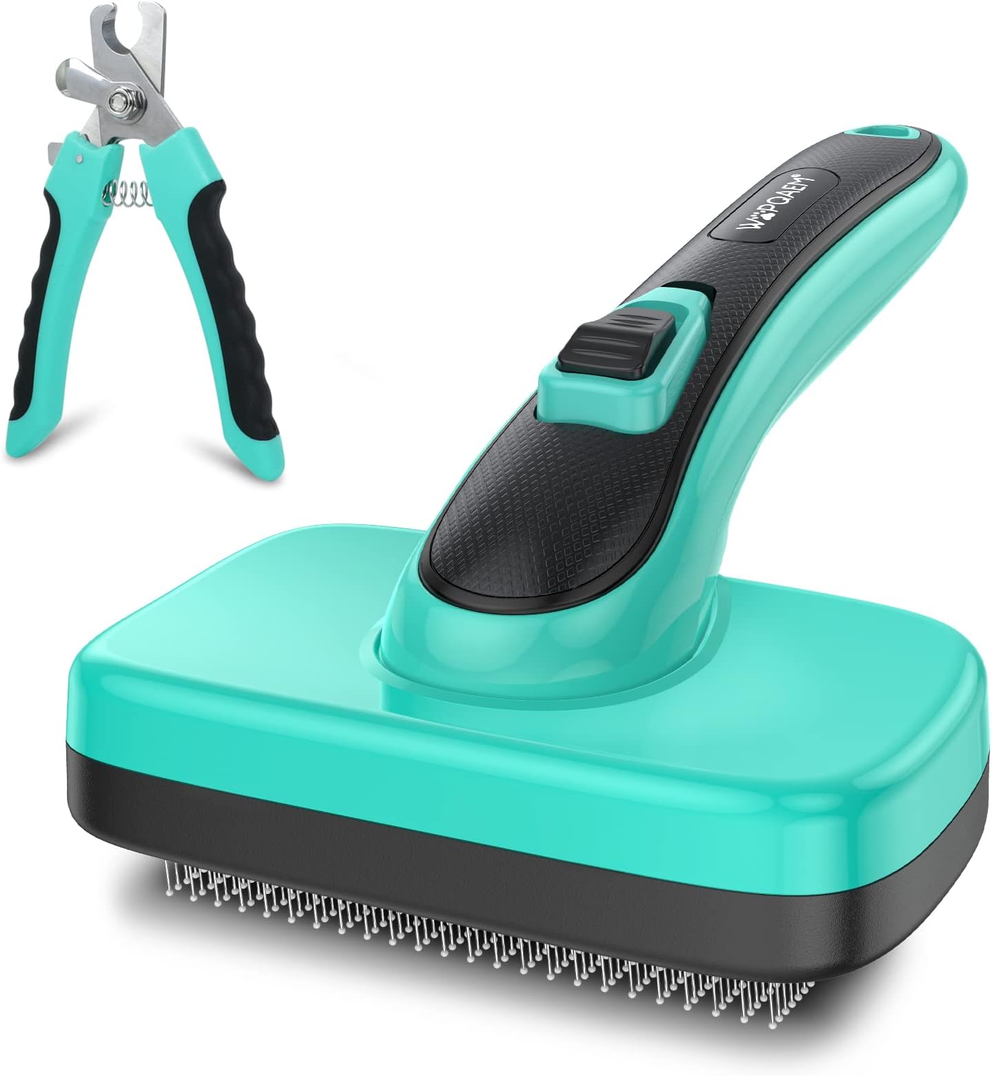 WOPQAEM 2 Pcs Self Cleaning Slicker Brush & Nail Clippers for Dog and Cats,Shedding Long and Short Haired Pets,Skin Friendly Deshedding Grooming Tool