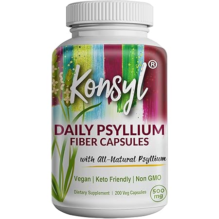 Konsyl Daily Psyllium Fiber Capsules - Contains 1500mg Psyllium Husk Powder per Serving - Non-GMO, Vegan, Keto-Friendly Supplement - Supports Digestive Health+ (200 Count)