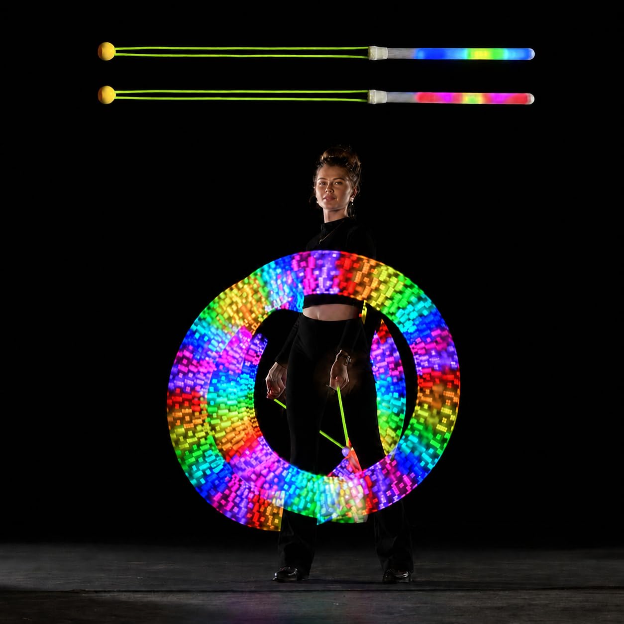 Programmable LED Light Sticks, Set of 2 Sticks, 24 RGB Pixels Each, App Control, Custom Pictures and Animations, USB-C Rechargeable, 9 Inches, Glow Wand for Parties, Concerts, Night Light