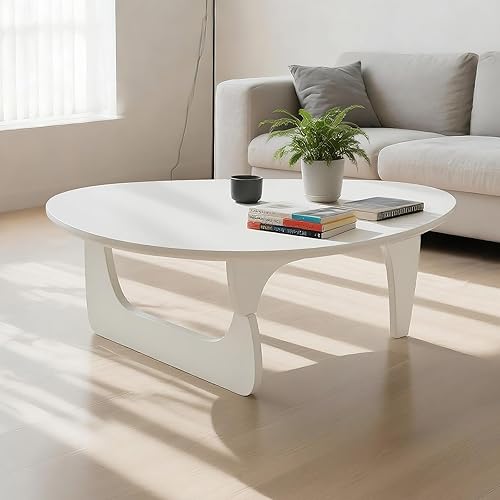 Mesa de centro triangular moderna de madera maciza: mesas de centro únicas para sala de estar, mesas de té abstractas irregulares ovaladas de