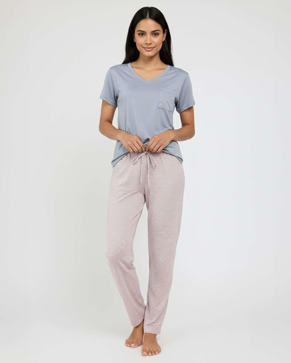 Real Essentials 2 Pack: Women's Comfy Pajama Sets - Short & Long Sleeve Ladies Loungewear Sleepwear PJs (Available In Plus) - Image 5