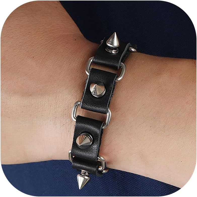 Frodete Studded Bracelet for Mens Leather Spike Bracelet Black Punk Accessories Halloween Spiked Bracelets Gothic Jewelry Dress