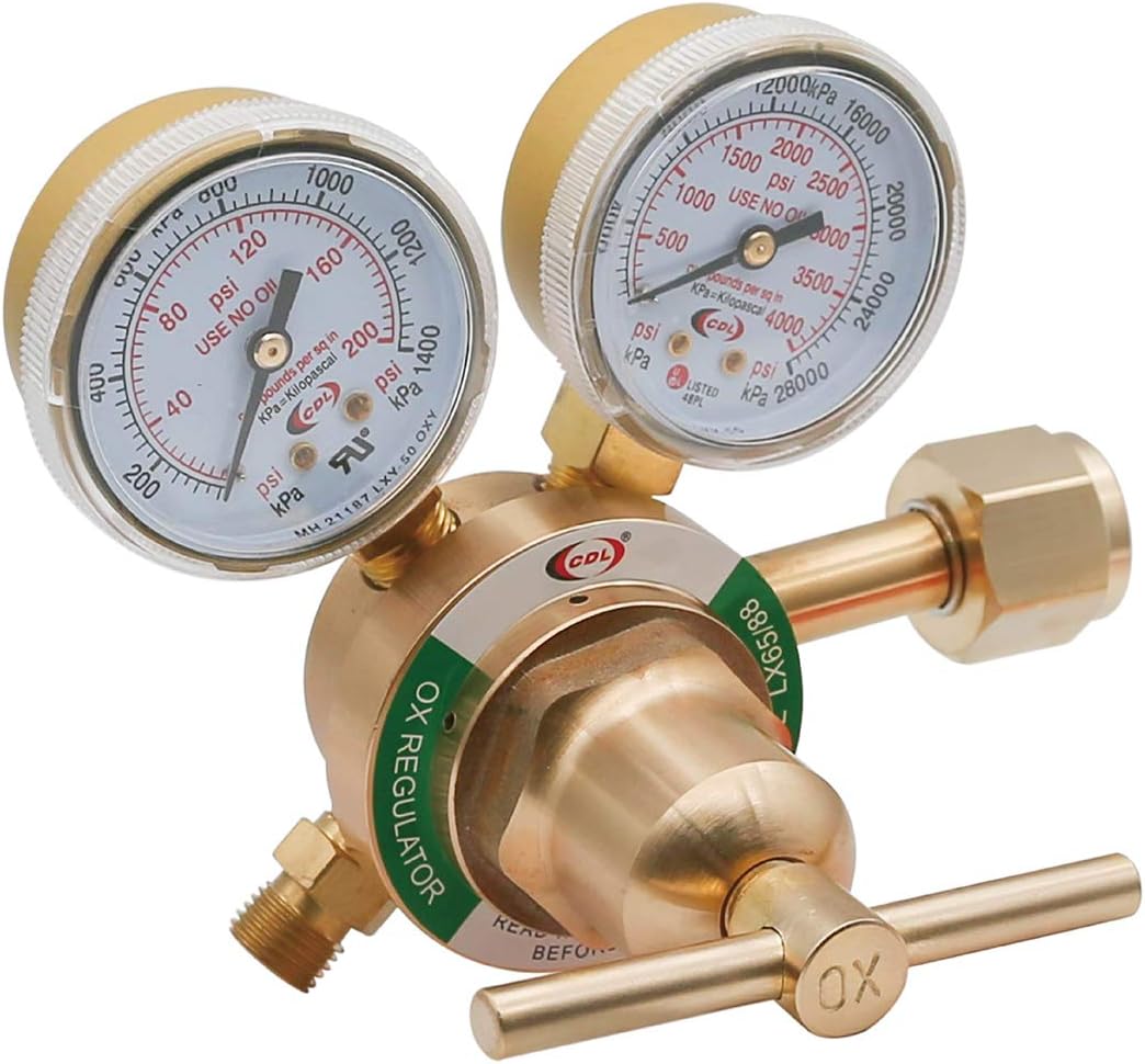 CDL Medium Duty Oxygen Regulator CGA540,Victor Compatible,Easy to Read Dual Scale,Forged Brass Body Bonnet,OEM Compatible Welding Gas Regulator,Large Tank Gauge,Outlet 0-200PSI,Inlet 0-4000PSI,LX65