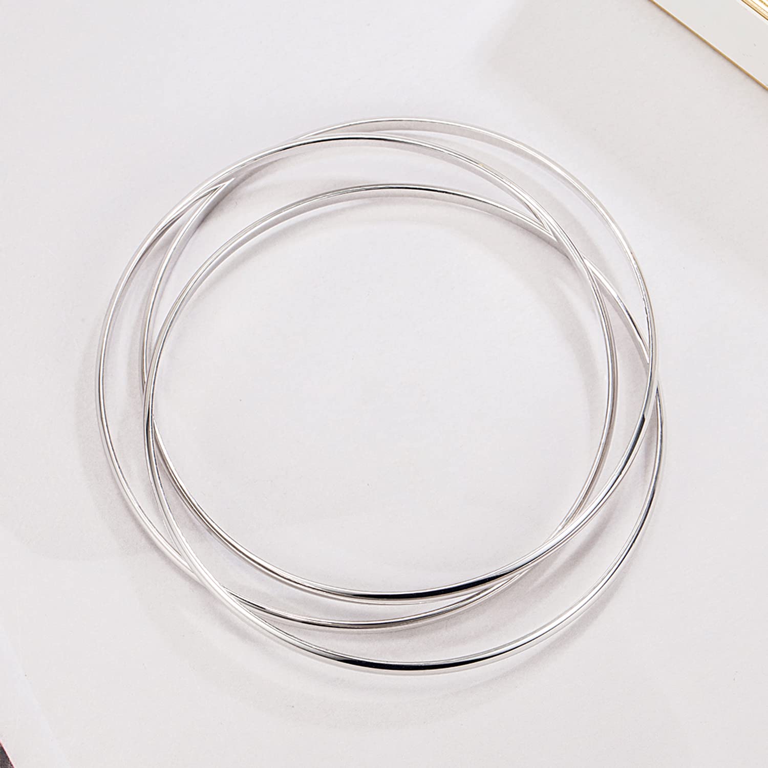 Dankadi Bracciale sottile in argento 925, 3 mm, largo piatto, semi-rotondo, 60, 65, 68 mm, confezione da 1/2/3 mm, liscio, semplice, stile classico, per donna e ragazza madre