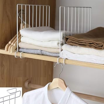 Decorlay Iron Wardrobe Organiser Partitions/Shelf Divider Cloth Organizer/Shelf Organizer/Cupboard Organiser | White | (12.5 x 1 x 10.5 Inches) (Set of 2)