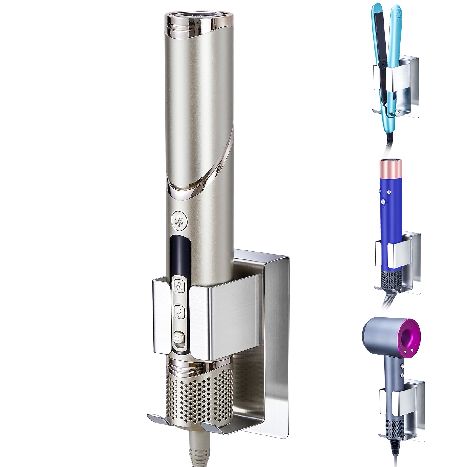 LOXSUN Glätteisen Halterung, Föhnhalter Wand, Fönhalter Ohne Bohren, Wandhalterung Glätteisen Halter, Föhn Halterung Für Styler Zubehör, Lockenstab, Haartrockner Aufbewahrung (Silber)