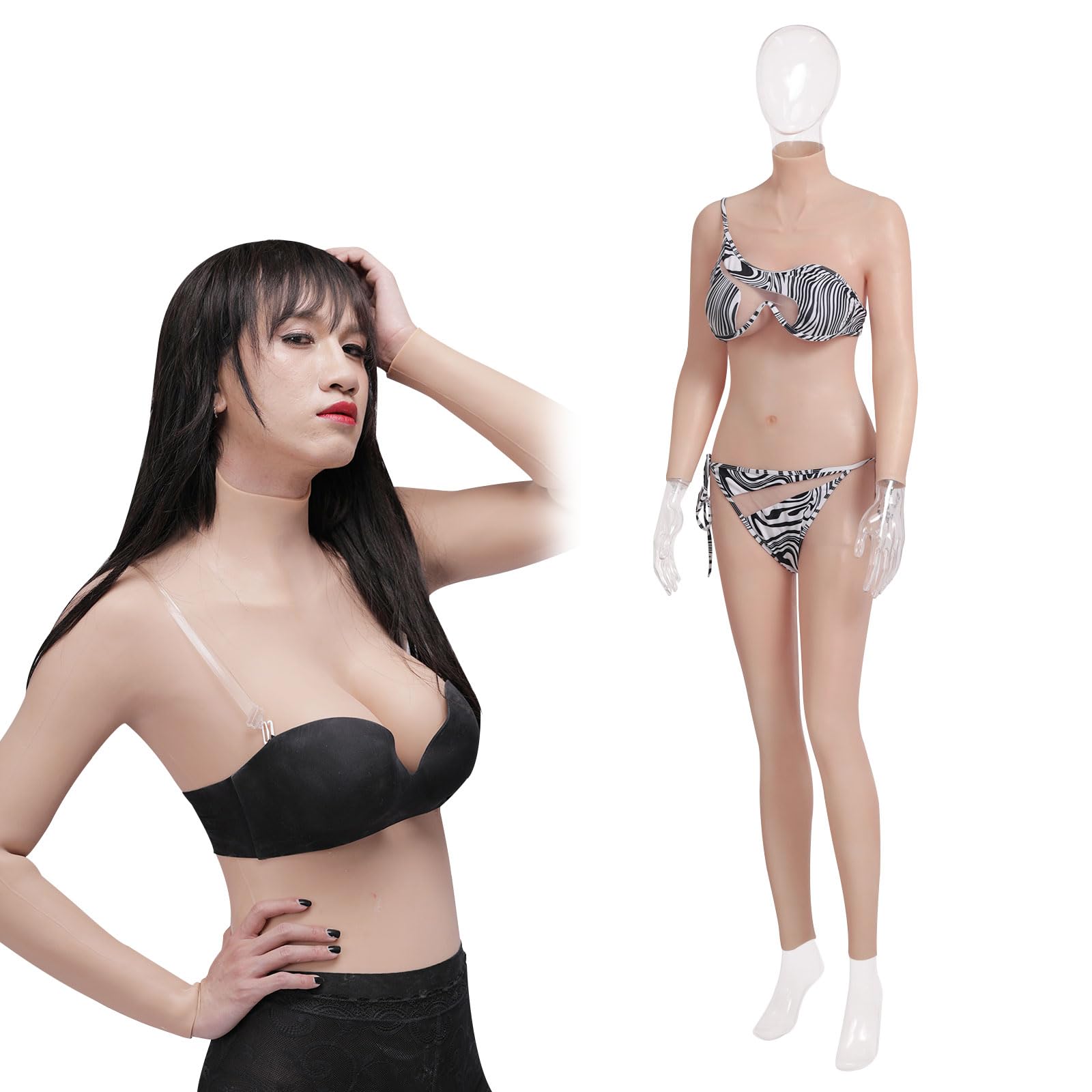 Silicone Breast Bodysuit Fake Breast Women Breastplate Knee Length Crossdressing Bodysuit Suit for Transgender