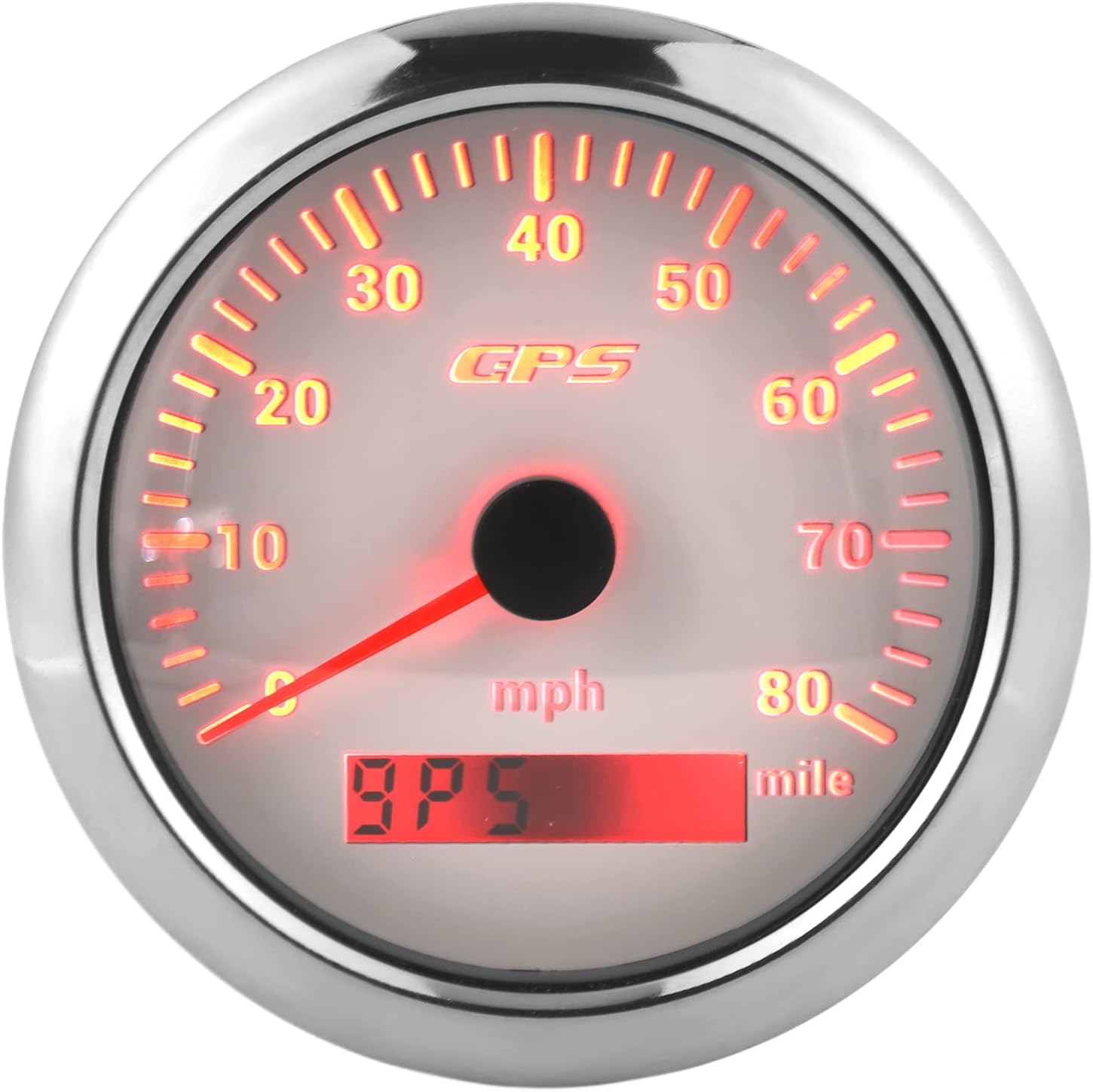 85mm GPS Speedometer Odograph 80 MPH Display Stainless Steel with Curved Glass for Cars, RVs, Boats